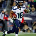 Seahawks wide receiver Tyler Lockett runs against the Patriots during a game Nov. 13 at Gillette Stadium in Foxborough, Mass. (Winslow Townson/AP Images for Panini)