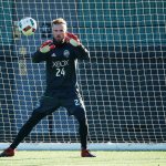 Sounders goalkeeper Stefan Frei makes a stop as he takes part in training on Wednesday in Tukwila. The Sounders face Toronto FC in the MLS Cup on Saturday in Toronto. (AP Photo/Ted S. Warren)