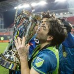 The Sounders&rsquo; Nicolas Lodeiro kisses the trophy after his team beat Toronto FC in the MLS Cup final on Saturday in Toronto. (Chris Young/The Canadian Press via AP)