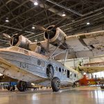 The Sikorsky JRS-1 flying boat sits in the restoration hangar at the Steven Udvar-Hazy Center of the Smithsonian National Air and Space Museum. (Jahi Chikwendiu /Washington Post)