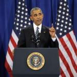 President Barack Obama during a U.S. counterterrorism strategy speech at MacDill Air Force Base Tuesday, Dec. 6, in Tampa, Florida. (AP Photo/Chris O&rsquo;Meara)