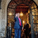 President-elect Donald Trump waves after a meeting with admirals and generals from the Pentagon at his Mar-a-Lago estate in Palm Beach, Florida, on Wednesday. (AP Photo/Andrew Harnik)