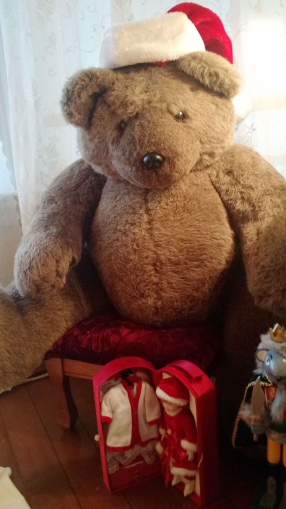 Lisa Pickford made this Christmas teddy bear by hand. (Sara Bruestle / The Herald)