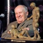 Former BYU football coach LaVell Edwards talks about the Awards & Recognition Association Sportsmanship Award during a news conference in 2007 in Seattle. Edwards, who led BYU to prominence with his pass-happy offenses and ranks as one of the most successful coaches in college football history, died Thursday at the age of 86. (AP Photo/Ted S. Warren)