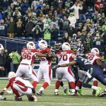 Cardinals kicker Chandler Catanzaro kicks the game winnning field goal Saturday afternoon at CenturyLink Field in Seattle on December 24, 2016. The Cardinals won 34-31. (Kevin Clark / The Herald)