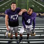 Marysville Getchell alum John Clark (left) and Marysville Pilchuck alum Austin Joyner are part of the fourth-ranked Washington team that will face top-ranked Alabama in a College Football Playoff semifinal on Saturday in Atlanta. (Kevin Clark / The Herald)
