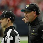 Jacksonville Jaguars head coach Gus Bradley (right) reacts during the first half of Sunday&rsquo;s game against the Houston Texans. The Jaguars lost and Bradley was fired after the game. (AP Photo/David J. Phillip)