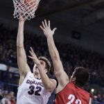 Gonzaga forward Zach Collins led the Zags with 21 points in Tuesday night&rsquo;s win over South Dakota. (AP Photo/Young Kwak)