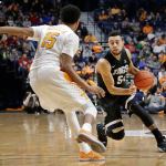 Gonzaga guard Nigel Williams-Goss (5) drives against Tennessee guard Detrick Mostella (15) in the second half of Sunday&rsquo;s game. Williams-Goss led the Bulldogs with 20 points. (AP Photo/Mark Humphrey)