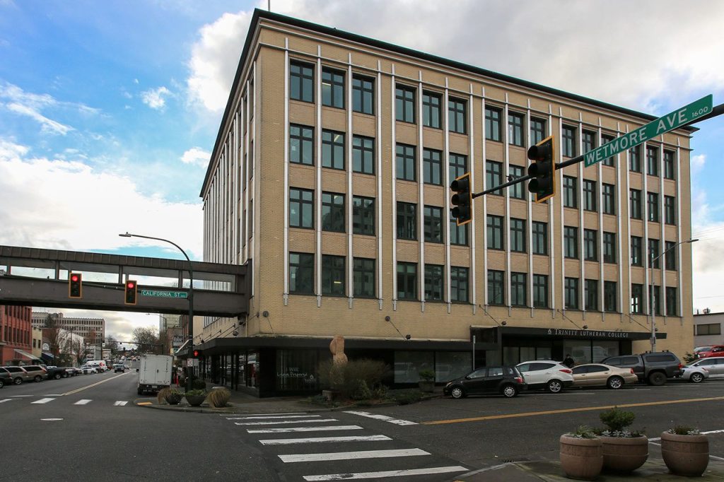 Funko plans to move its headquarters to the now defunct Trinity Lutheran College in downtown Everett. (Kevin Clark / The Herald)
