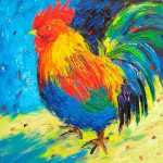 Lena Leitzke&rsquo;s painting &ldquo;Rooster II&rdquo; is displayed in January at Gallery North in Edmonds.
