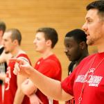 Mike Trautman runs a practice at the Walt Price Student Fitness Center in Everett Thursday night on December 8, 2016. Trautman is the new men&rsquo;s basketball coach at Everett Community College. (Kevin Clark / The Herald)