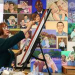 Melinda Hannah, local artist, works on one of her pieces that will be showing her portraits of LGBT Mormons at the Schack on December 18, 2016. (Kevin Clark / The Herald)