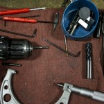 Tools are laid out at a work station at RB Enterprises in Mukilteo on Wednesday. (Ian Terry / The Herald)
