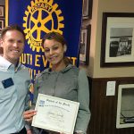 South Everett-Mukilteo Rotary president nominee Dan Leach congratulates ACES High School senior Natasha Norwood on being named one of the club&rsquo;s Students of the Month for November. (Contributed photo)