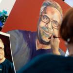 Melinda Hannah, local artist, works on one of her pieces that will be showing her portraits of LGBT Mormons at the Schack on December 18, 2016. (Kevin Clark / The Herald)
