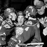 Kevin Clark / The Herald                                The Silvertips&rsquo; Jake Christiansen (left), Devon Skoleski (center) and Ian Walker celebrate Christiansen&rsquo;s goal in the first period of a game against the Americans on Wednesday.