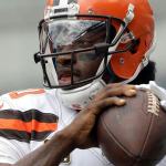 In this photo from Sept. 11, 2016, Cleveland quarterback Robert Griffin III warms up before an NFL game against the Eagles in Philadelphia. (AP Photo/Matt Rourke, File)