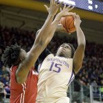 Washington&rsquo;s Noah Dickerson goes up to the basket during the Huskies&rsquo; loss to Washington State on Sunday in Seattle. UW faces a staunch test on Wednesday when Oregon comes to Seattle. (AP Photo/Elaine Thompson)
