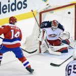 Washington&rsquo;s Justin Williams (14) scores against Columbus goalie Sergei Bobrovsky (72) during the third period of the Capitals&rsquo; 5-0 win over the Blue Jackes on Thursday in Washington. (AP Photo/Nick Wass)
