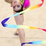 Stacey Devina of Hong Kong competes in the ribbon portion of the 2016 Pacific Rim Championships rhythmic gymnastics at Everett Community College on April 9, 2016. (Kevin Clark / The Herald)
