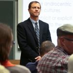David E. Smith listens during his religion and human rights presentation at the Lynnwood Library in Lynnwood in 2015. Smith, who teaches at the University of Washington, is holding a free four-part course on world religions, with one session being held each month at the Lynnwood Library beginning Jan. 26. (Kevin Clark / Herald file)