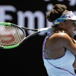 Venus Williams breaks into a smile after defeating Russia&rsquo;s Anastasia Pavlyuchenkova during their quarterfinal Tuesday at the Australian Open tennis championships in Melbourne, Australia. (AP Photo/Aaron Favila)
