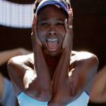 Venus Williams celebrates after defeating Coco Vandeweghe on Thursday in their semifinal at the Australian Open tennis championships in Melbourne, Australia. (AP Photo/Dita Alangkara)