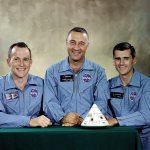 This undated photo shows the Apollo 1 crew (from left) Edward H. White II, Virgil I. &ldquo;Gus&rdquo; Grissom, and Roger B. Chaffee. On Jan. 27, 1967, a flash fire erupted inside their capsule during a countdown rehearsal, with the astronauts atop the rocket at Cape Canaveral&rsquo;s Launch Complex 34. All three were killed. (NASA via AP)