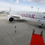 A Boeing 787 airplane purchased by Qatar Airways is seen during a delivery ceremony in Everett in 2015. (AP Photo/Ted Warren)