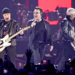 From left, the Edge, Bono and Adam Clayton of U2 perform in 2016. The Irish band will play the entirety of its classic 1987 album &ldquo;The Joshua Tree&rdquo; at each stop during a summer stadium tour to celebrate the 30th anniversary of its release. (Associated Press)