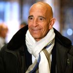 Tom Barrack, chairman of the inaugural committee, speaks with reporters in the lobby of Trump Tower in New York on Tuesday, Jan. 10, before meeting with President-elect Donald Trump. (AP Photo/Evan Vucci)