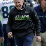 Seahawks head coach Pete Carroll reacts after his team scored a touchdown during the first half of a game against the 49ers this past Sunday in Santa Clara, Calif. (AP Photo/Marcio Jose Sanchez)