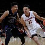 Stanford guard Dorian Pickens (11) dribbles past Washington guard Markelle Fultz (20) during the second half of a game this past Saturday in Stanford, Calif. (AP Photo/Marcio Jose Sanchez)
