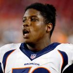 Former Broncos offensive guard Robert Myers (70) watches during the first half of a preseason game against the Cardinals on Sept. 1, 2016, in Glendale, Ariz. Myers signed a 2017 contract with the Seahawks on Friday. (AP Photo/Ross D. Franklin)