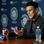 Mariners general manager Jerry Dipoto talks to reporters during the team&rsquo;s annual briefing before the start of spring training on Thursday in Seattle. (AP Photo/Ted S. Warren)