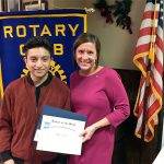 South Everett-Mukilteo Rotary Club President Elect Julie Frauenholtz (right) presents Asher Valle with a Student of the Month award. (Contributed photo)