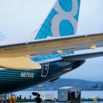 In this Dec. 8, 2015 photo, the first Boeing 737 MAX airplane to roll off Boeing&rsquo;s assembly line in Renton is shown parked before an employee-only rollout event. (AP Photo/Ted S. Warren, File)