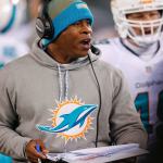Miami Dolphins defensive coordinator Vance Joseph talks to players during a timeout in the second quarter of an NFL game against the New York Jets in December in East Rutherford, N.J. (AP Photo/Adam Hunger, File)
