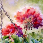 The watercolor &ldquo;Geranium Fire&rdquo; by Lauriel Sandstrom is displayed at the Mountlake Terrace Library through February.