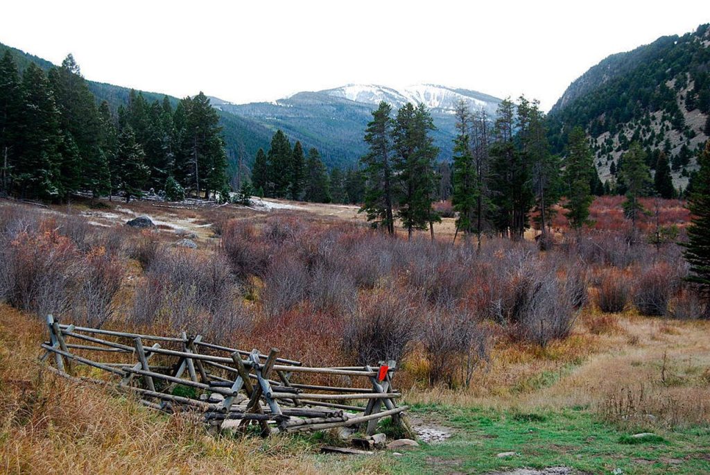 Upper Potosi hot springs are seen in an Oct. 19 photo, about eight miles outside of Pony, Montana. Visible in the distance are the Tobacco Root Mountains. (Whitney Bermes/Bozeman Daily Chronicle via AP)
