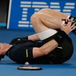 Britain&rsquo;s Andy Murray reacts after injuring his ankle Wednesday during his second-round match against Russia&rsquo;s Andrey Rublev at the Australian Open tennis championships in Melbourne, Australia. (AP Photo/Dita Alangkara)