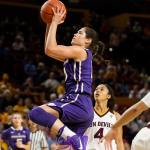 Washington guard Kelsey Plum scored 34 points in the eighth-ranked Huskies&rsquo; 65-54 win over Arizona State on Sunday. (Ben Moffat/The Arizona Republic via AP)