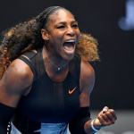 Serena Williams celebrates a point in her first-round match against Switzerland&rsquo;s Belinda Bencic on Tuesday at the Australian Open tennis championships in Melbourne, Australia. (AP Photo/Andy Brownbill)