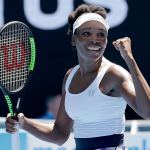 Venus Williams of the United States celebrates her victory over Ukraine&rsquo;s Kateryna Kozlova on Monday in their first-round match the Australian Open tennis championships in Melbourne, Australia. (AP Photo/Aaron Favila)