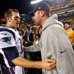 Steelers quarterback Ben Roethlisberger (right) and Patriots quarterback Tom Brady (left) visit on the field after a game in Pittsburgh on Oct. 23, 2016. (AP Photo/Don Wright, File)