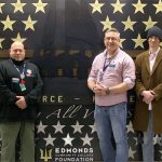The Edmonds Community College Foundation honored donors to its veterans campaign on Nov. 29 with the unveiling of the Boots to Books and Beyond Veterans Donor Wall in Lynnwood Hall. Pictured from left are Carl Kurfess, U.S. Army Reserve (retired), Veterans Resource Center Director Chris Szarek, U.S. Navy veteran, and Evert Harden, U.S. Army veteran. (Contributed photo)
