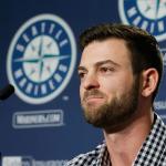 Mariners outfielder Mitch Haniger talks to reporters in Seattle, Thursday during the Mariners&rsquo; annual pre-season briefing before the start of Spring Training. (AP Photo/Ted S. Warren)