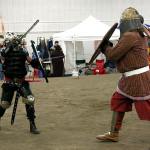 His Lordship Gideon Hrafensfuri, left, battles Sir Aethelred Cloudbreaker at a recent medieval fair. (Submitted photo)