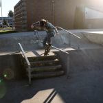 Alex Pride, 22, works out Thursday afternoon at Snohomish Skate Park. (Kevin Clark / The Herald)